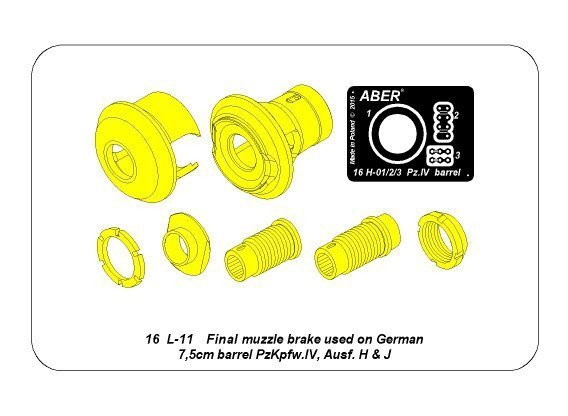 Aber 16L-11 Późny hamulec wylotowy do Lufy używanej we późnej wersji czołgu PzKpfw.IV, Ausf.H i J / Final muzzle brake used on German 7,5cm barrel PzKpfw.IV, Ausf.H and J 1/16