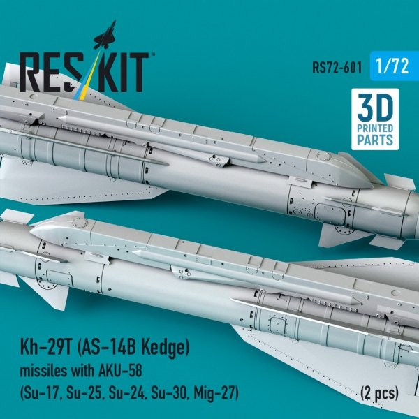 RESKIT RS72-0601 Kh-29T (AS-14B Kedge) missiles with AKU-58 (2 pcs) Su-17, Su-25,Su-24, Su-30, Mig-27 (3D Printed) (1/72)