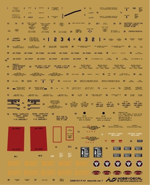 HobbyDecal ST32001V1 P-47 Stencils ver 1 1/32