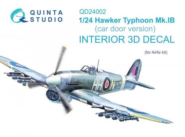 Quinta Studio QD24002 Hawker Typhoon (Car Door) 3D-Printed &amp; coloured Interior on decal paper (Airfix) 1/24