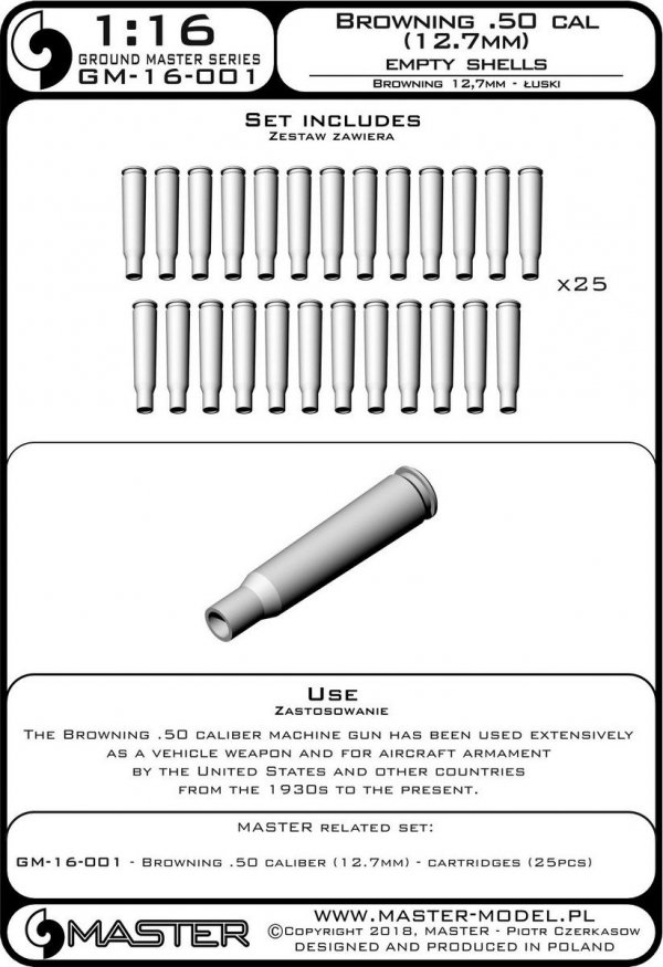 Master GM-16-001 Browning .50 caliber (12,7mm) - łuski (25sztuk) 1/16