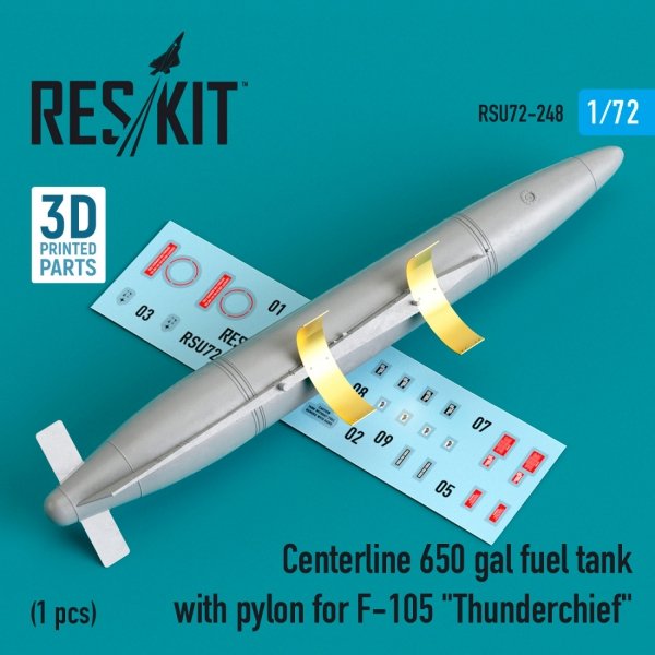 RESKIT RSU72-0248 CENTERLINE 650 GAL FUEL TANK WITH PYLONS FOR F-105 &quot;THUNDERCHIEF&quot; (1 PCS) (3D PRINTED) 1/72