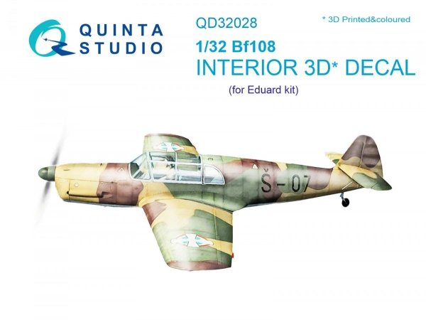 Quinta Studio QD32028 Bf 108 3D-Printed &amp; coloured Interior on decal paper (for Eduard kit) 1/32