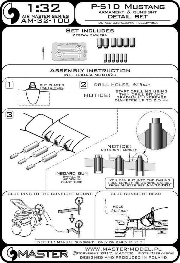 Master AM-32-100 P-51D Mustang Armament &amp; Gunsight detail set (1:32)