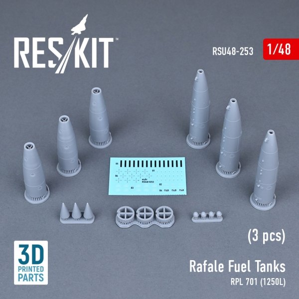 RESKIT RSU48-0253 RAFALE FUEL TANKS RPL 701 (1250L) (3 PCS) (3D PRINTED) 1/48