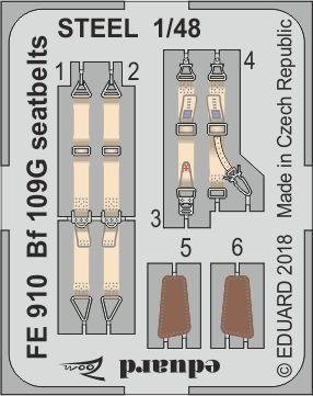 Eduard FE910 Bf 109G seatbelts STEEL EDUARD 1/48