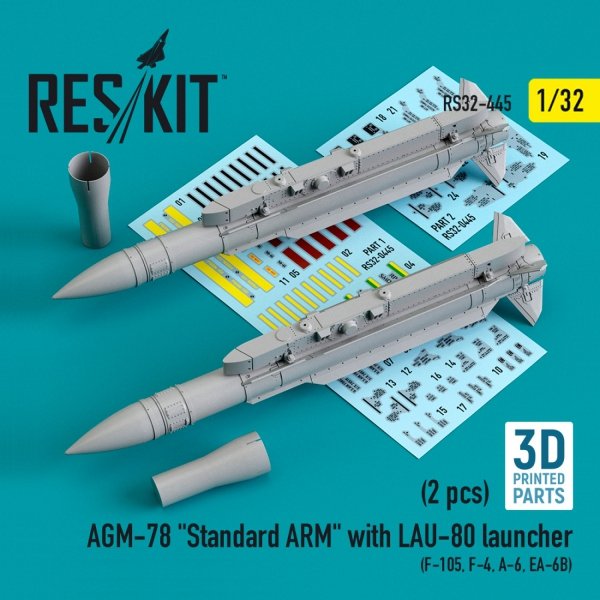 RESKIT RS32-0445 AGM-78 &quot;STANDARD ARM&quot; WITH LAU-80 LAUNCHER (2 PCS) (F-105,F-4,A-6,EA-6B) (3D PRINTED) 1/32