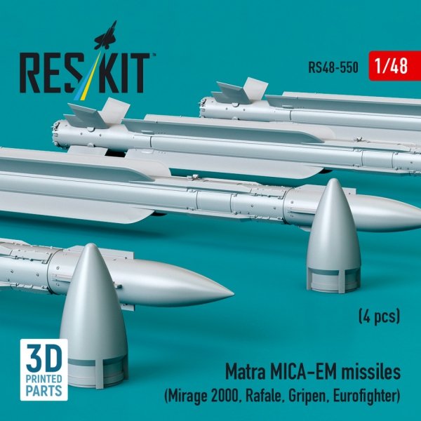 RESKIT RS48-0550 Matra MICA-EM missiles (4 pcs) (3D Printed) 1/48