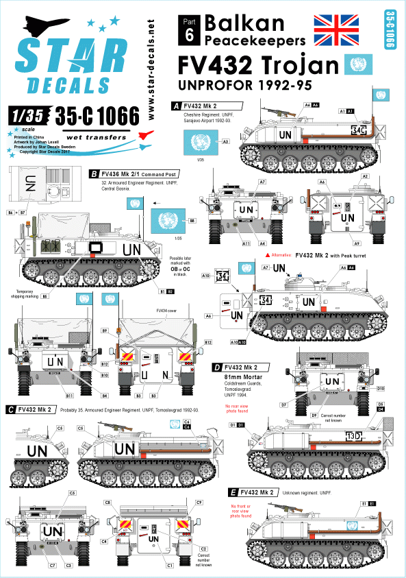 Star Decals 35-C1066 FV432 Trojan. UNPROFOR Bosnia in 1992-95 1/35