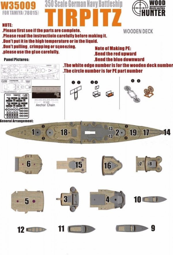 Wood Hunter W35009 Wood deck German Tirpitz for Tamiya (1:350)