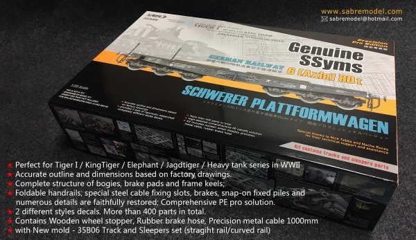 Sabre 35A05 Geniune SSyms - German Railway SCHWERER PLATTFORMWAGEN 6-Axle 80ton (Precision Pro Edition) 1/35