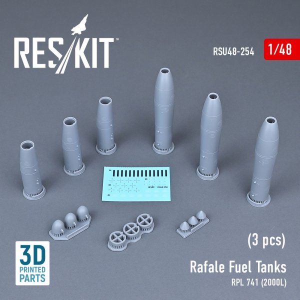 RESKIT RSU48-0254 RAFALE FUEL TANKS RPL 741 (2000L) (3 PCS) (3D PRINTED) 1/48
