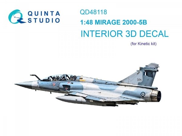 Quinta Studio QD48118 Mirage 2000-5B 3D-Printed &amp; coloured Interior on decal paper (Kinetic) 1/48
