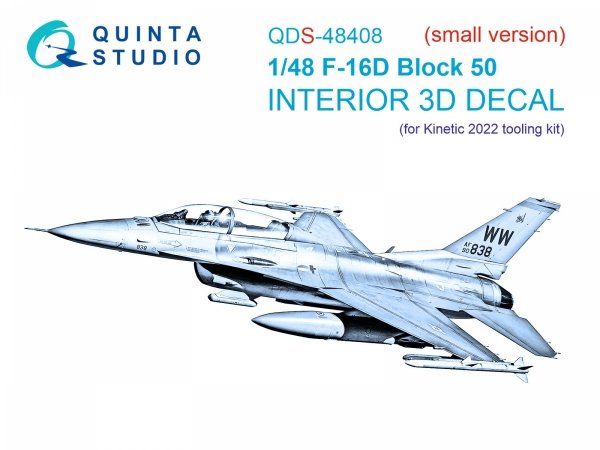 Quinta Studio QDS48408 F-16D block 50 3D-Printed &amp; coloured Interior on decal paper (Kinetic 2022 tool) (small) 1/48
