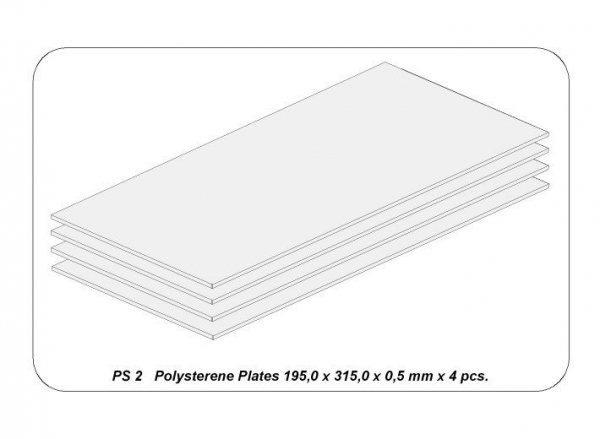 Aber PS-2 Płyty z białego polistyrenu 195 x 315 x 0,50 po 4 szt. / Polystyrene plates 195 x 315 x 0,50 mm x 4 pcs.