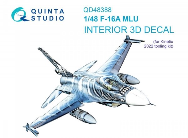 Quinta Studio QD48388 F-16A MLU 3D-Printed &amp; coloured Interior on decal paper (Kinetic) 1/48
