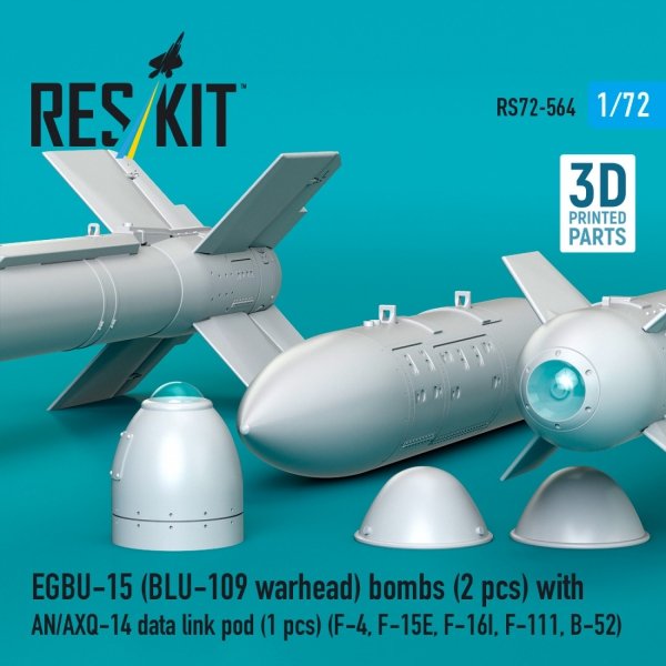 RESKIT RS72-0564 EGBU-15 (BLU-109 warhead) bombs (2 pcs) with AN/AXQ-14 data link pod (1 pcs) (3D Printed) 1/72