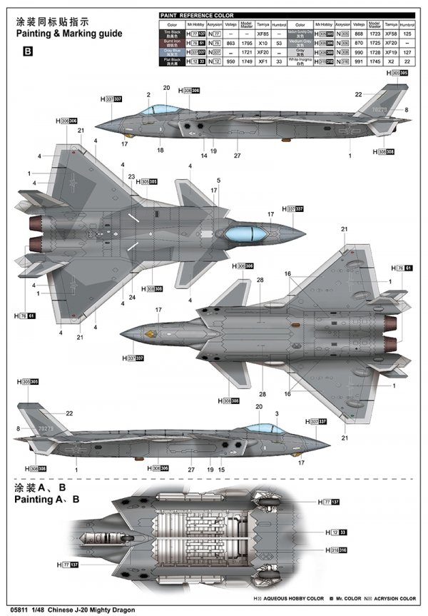 Trumpeter 05811 Chinese J-20 Mighty Dragon 1/48