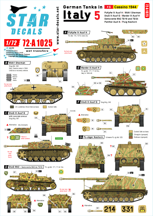 Star Decals 72-A1025 German tanks in Italy # 5. Cassino 1944. 1/72