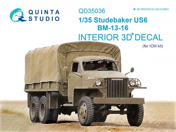 Quinta Studio QD35036 Studebaker US6 3D-Printed &amp; coloured Interior on decal paper (for ICM kit) 1/35