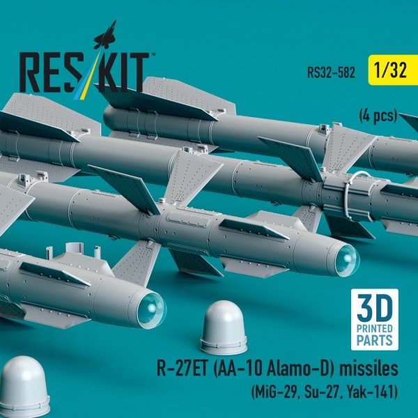 RESKIT RS32-0582 R-27ET (AA-10 Alamo-D) missiles (4 pcs) (MiG-29, Su-27, Yak-141) (3D Printed) (1/32)