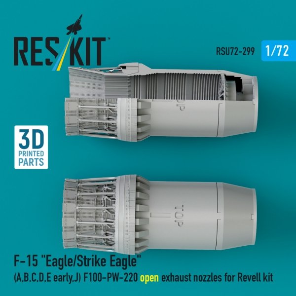 RESKIT RSU72-0299 F‑15 "Eagle/Strike Eagle" (A, B, C, D, E early, J) F100-PW-220 open exhaust nozzles for Revell kit (3D Printed) (1/72)