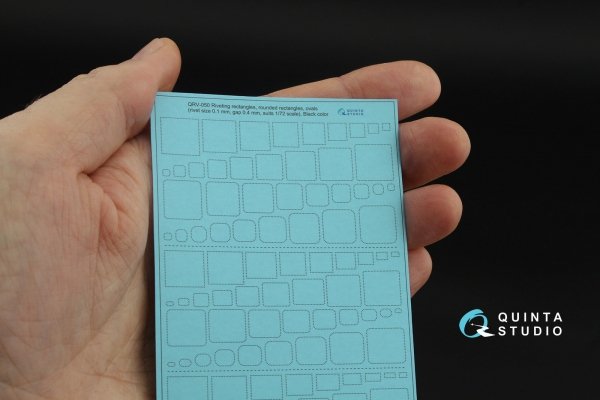 Quinta Studio QRV-050 Riveting rectangles, rounded rectangles and ovals (rivet size 0.10 mm, gap 0.4 mm, suits 1/72), Black color 1/72