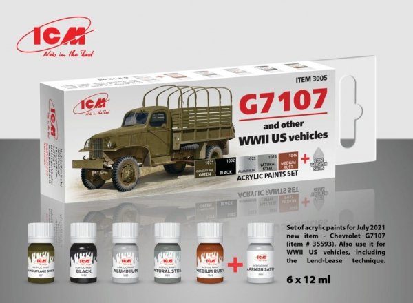 ICM 3005 Acrylic Paint Set for G7107 4x4 WWII Army Truck 6x12ml