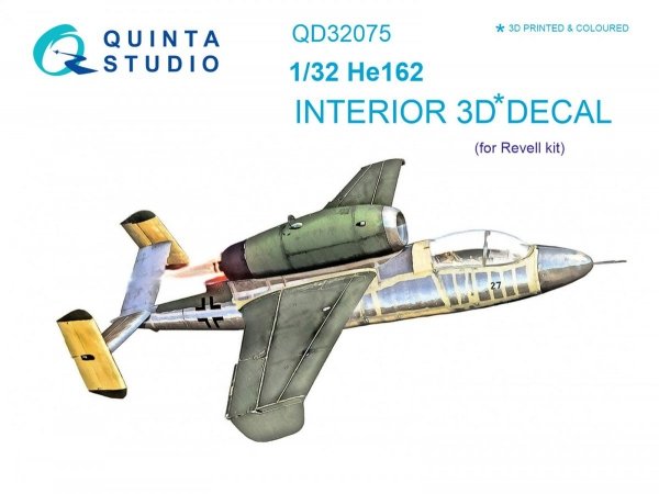 Quinta Studio QD32075 He 162 3D-Printed &amp; coloured Interior on decal paper (for Revell kit) 1/32