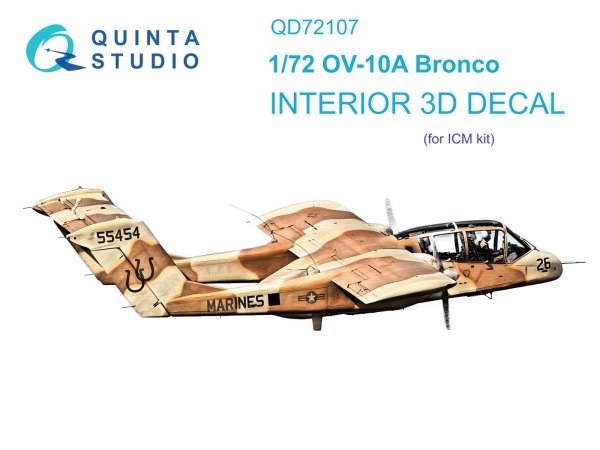 Quinta Studio QD72107 OV-10A Bronco 3D-Printed &amp; coloured Interior on decal paper (ICM) 1/72
