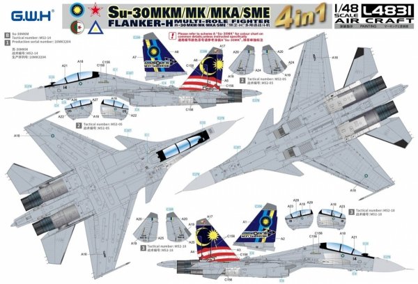 Great Wall Hobby L4831 Su-30 MKM / MK / MKA / SME 'Flanker H' Multirole Fighter 4 In 1 1/48