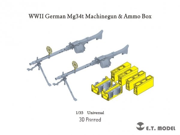 E.T. Model P35-215 WWII German Mg34t Machinegun &amp; Ammo Box 1/35