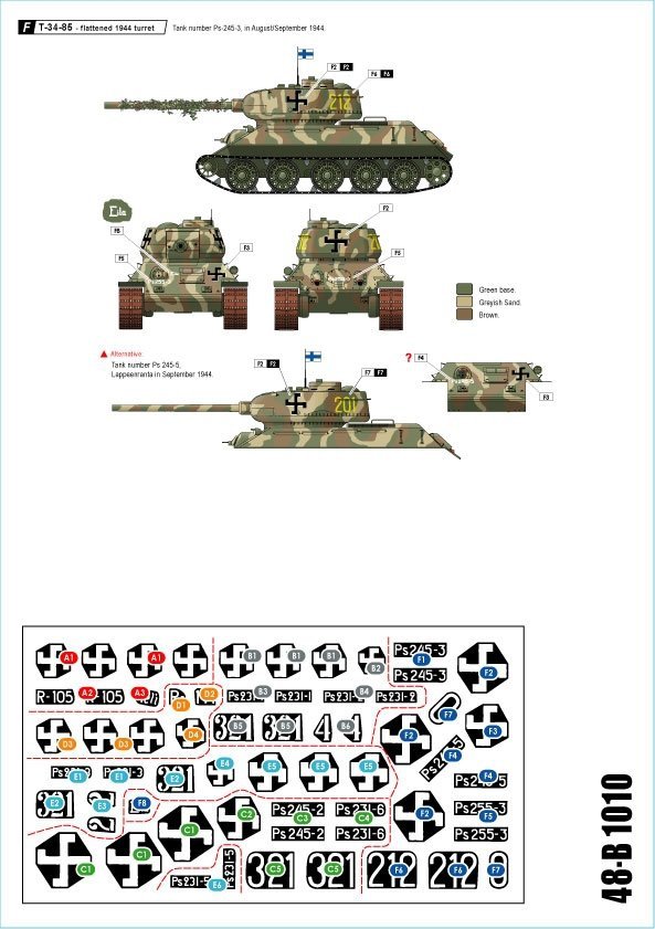 Star Decals 48-B1010 Finland WW2 # 2. T-34 m/1941, T-34 m/1943 and T-34-85 1/48