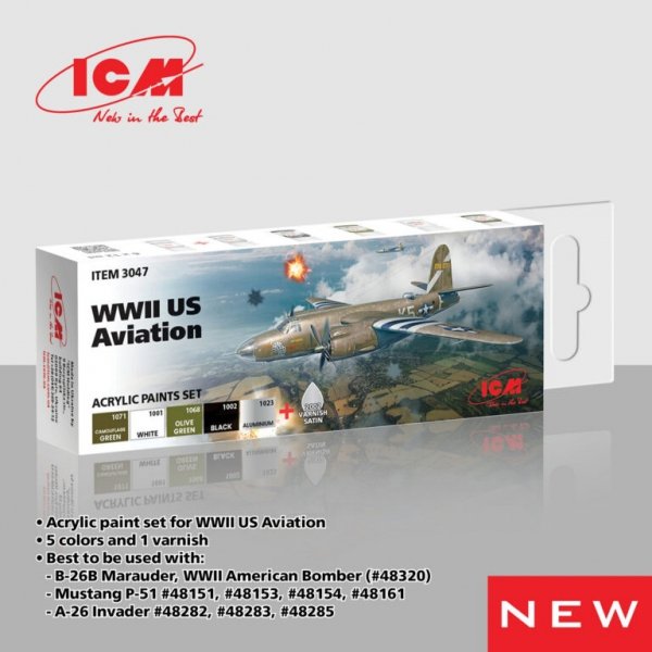 ICM 3047 Acrylic paints set for WWII US Aviation 12 ml х 6