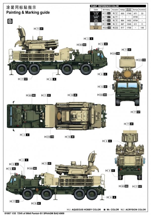 Trumpeter 01087 72V6 of 96k6 Pantsir-S1 SPAAGM BAZ-6909 1/35