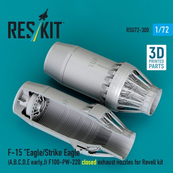 RESKIT RSU72-0300 F‑15 "Eagle/Strike Eagle" (A, B, C, D, E early, J) F100-PW-220 closed exhaust nozzles for Revell kit (3D Printed) (1/72)