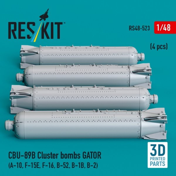 RESKIT RS48-0523 CBU-89B cluster bombs GATOR (4 pcs) (3D Printed) 1/48