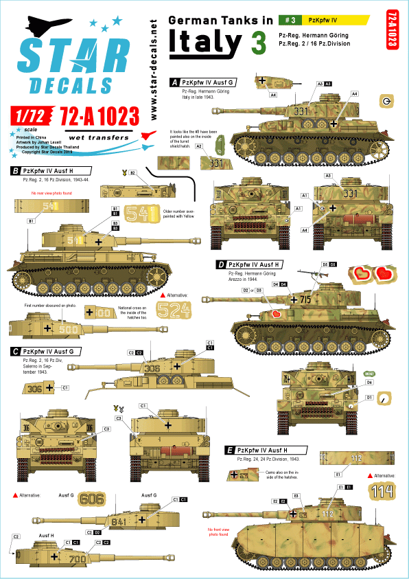 Star Decals 72-A1023 German tanks in Italy # 3. PzKpfw IV. 1/72