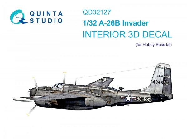 Quinta Studio QD32127 A-26B 3D-Printed &amp; coloured Interior on decal paper (Hobby Boss) 1/32