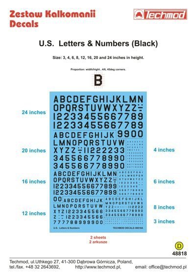 Techmod 48818 U.S. Letters &amp; Numbers black (1:48)
