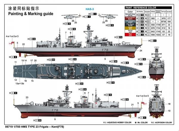 Trumpeter 06719 HMS TYPE 23 Frigate - Kent (F78) 1/700