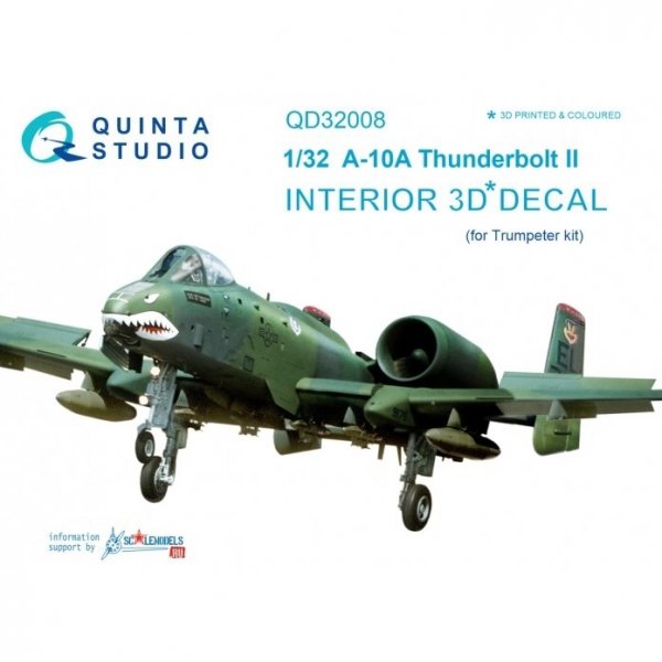 Quinta Studio QD32008 A-10A 3D-Printed &amp; coloured Interior on decal paper (for Trumpeter kit) 1/32