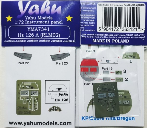 Yahu YMA7341 Hs-126 A-1 RLM02 KP / Sabre Kits 1/72