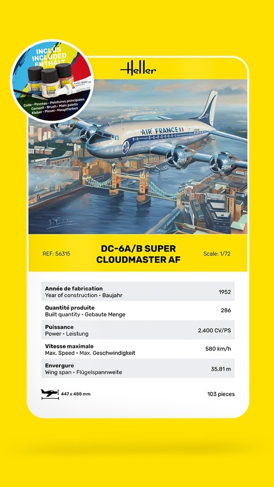 Heller 56315 DC6 Super Cloudmaster Air France - Starter Kit 1/72