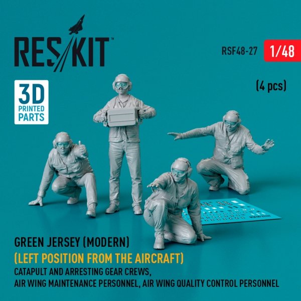 RESKIT RSF48-0027 Green jersey (Modern) (Left position from the aircraft) Catapult and Arresting Gear Crews, Air Wing Maintenance Personnel, Air Wing Quality Control Personnel (4 pcs) (3D Printed) 1/48