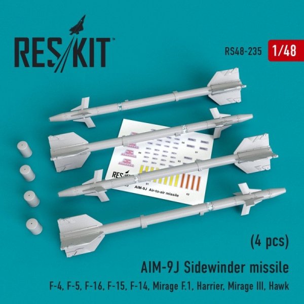 RESKIT RS48-0235 AIM-9J Sidewinder  missile (4 pcs) 1/48