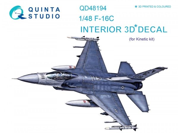 Quinta Studio QD48194 F-16С 3D-Printed &amp; coloured Interior on decal paper (for Kinetic kit) 1/48
