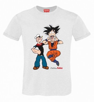 T-shirt uomo - bianca - Stampa Goku Popeye - Mezze maniche