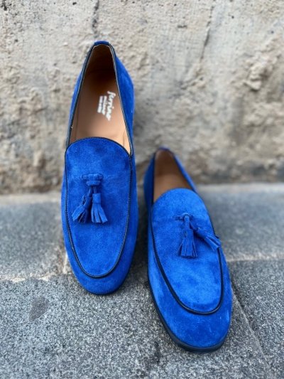Mocassini uomo estivi, blu elettrico - Vera Pelle - Made in Italy