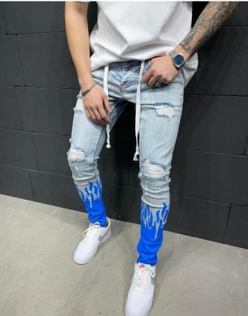 Jeans uomo, skinny - Con fiamme blu